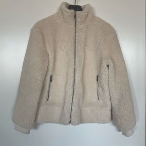 Cream wool-like/fury zip-up (with collar) | size S